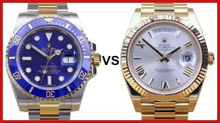 ▶ Rolex SUBMARINER two tone vs DAYDATE 40 yellow gold  COMPARISON [upl. by Anelrahc]