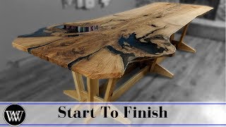 Making the Live Edge Slab Family Dining Room Table With Epoxy Fill For Video Edit [upl. by Aelahc]