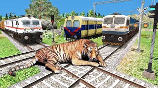 Three Trains Vs Tiger 2 – Stops the Train  Train Simulator [upl. by Hirza]