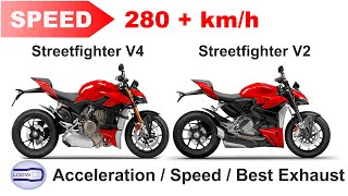 DUCATI Streetfighter V4 vs V2  Acceleration Top Speed 280 kmh Ride and Exhaust Sound [upl. by Eserahc]