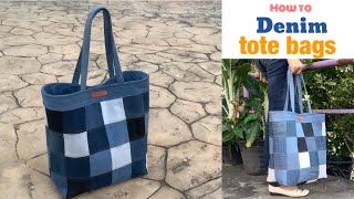 how to sew a denim tote bags tutorialeasy tote bags tutorial sewing diy a denim tote bags tutorial [upl. by Ahsotal265]