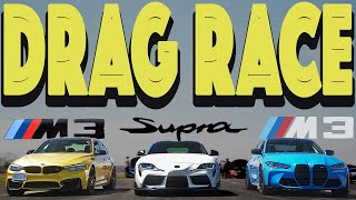 BMW F80 M3 Comp vs Supra GR 30 vs BMW G80 M3 BMW Wins Hard Drag and Roll Race [upl. by Marsiella]