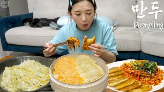 Real Mukbang Korean dumplings Shrimp Kimchi Pork ☆ Vegetables in Spicy Sauce recipe [upl. by Hsepid745]