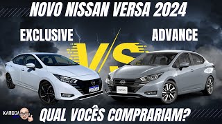 COMPARAÇÃO NOVO NISSAN VERSA 2024 EXCLUSICE COM O ADVANCE QUALVOCESCOMPRARIAM nissan [upl. by Ulphiah]