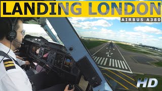 Airbus A380 Cockpit Landing London Heathrow  Pilot Alexander [upl. by Siuqaj]