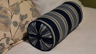 How to make a neck roll or bolster pillow with welt piping trim gathered ends and tufted buttons [upl. by Trinia]