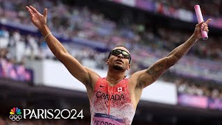 Andre de Grasse brings home 4x100m relay gold for Canada as Team USA falters  Paris Olympics [upl. by Naujud881]