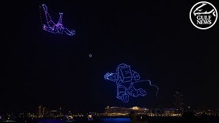 Drone Show 800 drones illuminate Dubais night sky for DSF [upl. by Onidranreb]