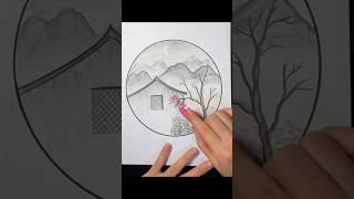 Relaxing creative art  Draw a house with beautiful tree art viral reels youtubeshorts spedup [upl. by Eenor]