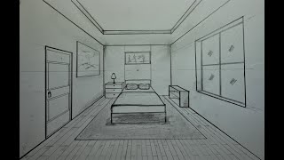 How to Draw a Simple Bedroom in One Point Perspective 5 [upl. by Favien]