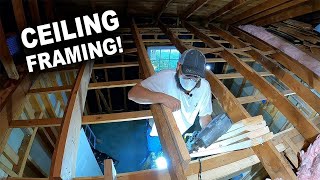 Sistering Ceiling Joists  Strapping and Nailers for Drywall  Bedroom Remodel [upl. by Dirtsa630]