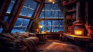 Wind and Crackling Fireplace in a Cozy Winter Hut  Cozy Ambience for Sleep Relax Study [upl. by Dnumde]