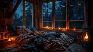 Soothing Rainfall in a Warm Bedroom  Relaxing Fireplace Sounds for a Peaceful Night [upl. by Grimaud]