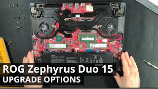 ASUS ROG Zephyrus Duo 15 GX550 DISASSEMBLY and UPGRADE OPTIONS Storage Thermal Paste [upl. by Delaryd61]