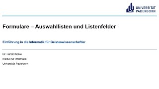 EIG Formulare – Auswahllisten und Listenfelder [upl. by Agem]