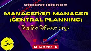 Urgent Hiring  ManagerSr managerCentral PlanningGarments Manufacturing Company [upl. by Iegres]