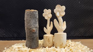 How to Whittle a FLOWER out of Wood Block  Carving for beginners  ASMR [upl. by Mccahill497]