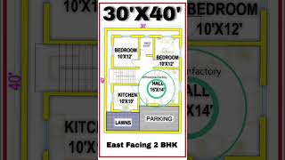 30’× 40’ house plan 30 by 40 home plan East Facing 2 BHK amp parking floorplan housedesign [upl. by Yelahc]