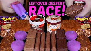 ASMR LEFTOVER DESSERT RACE PURPLE MOCHI ICE CREAM CADBURY CHOCOLATE FERRERO ICE CREAM SUNDAE 먹방 [upl. by Radek]