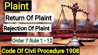 Order 7 Cpc  Return of plaint  Rejection Of Plaint part 1 [upl. by Bevash]