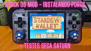 RG35XX H  Instalando Ports  Stock OS Mod  Teste Sega Saturn [upl. by Yllime28]