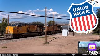 Union Pacific 6967 Leading A Mix Freight On The Benson AZ RailCam [upl. by Maximilian]