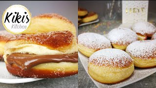 Berliner  Kreppel  Krapfen  gelingsicheres Rezept  Berliner Pfannkuchen mit Marmelade amp Nutella [upl. by Ahset]