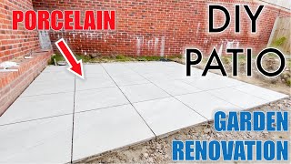 Laying a Porcelain PATIO  DIY  GARDEN RENOVATION [upl. by Mauralia]