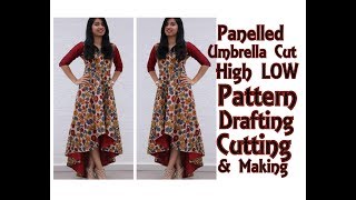 Panelled UMBRELLA CUT High LOW Kurta Pattern Drafting CuttingMaking  DIY Raksha Bandhan SPECIAL [upl. by Sivia]