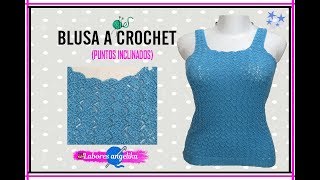 BLUSA A CROCHET PUNTOS INCLINADOS  Labores Angélika [upl. by Jerroll217]