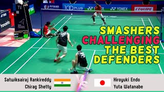 SMASHERS CHALLENGING THE BEST DEFENDERS  S RankireddyChirag Shetty vs Hiroyuki EndoYuta Watanabe [upl. by Kall]