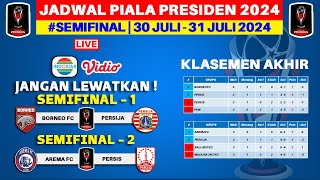 Jadwal Semifinal Piala Presiden 2024  Borneo FC vs Persija  Arema FC vs Persis  Live Indosiar [upl. by Sakovich]