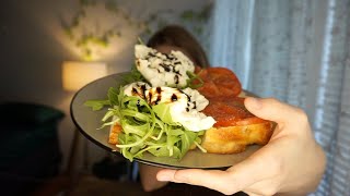 Eat with Me  Burrata Arugula tomato Sandwich on Homemade Focaccia Bread Mukbang [upl. by Hobbie]