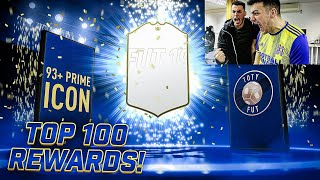 2 ICONS 93 PRIME ICON IN TOP 100 FUT CHAMPIONS REWARDS 40 INFORMS FIFA 19 TOTY PACK OPENING [upl. by Kelila]