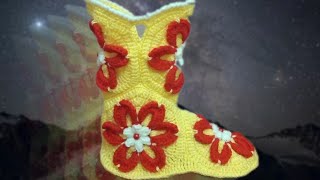 Тапочки сапожки крючком Цветочный мотив How to crochet home slippers boots Мастер класс [upl. by Eicyal78]