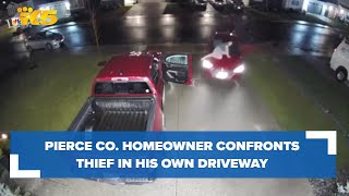 WATCH Homeowner confronts thief attempting to steal his truck [upl. by Cattan]