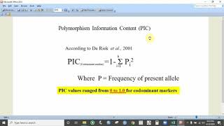 PIC calculation for codominant markers like SSRs using Microsoft excel [upl. by Ittap]