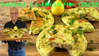 Frittata Focaccia with Sausage amp Bacon Salmon and Cheese Variants [upl. by Aikmat]