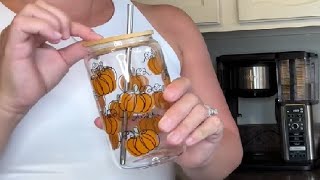 LEADO Fall Pumpkin Cups Halloween Iced Coffee Cup 16oz Aesthetic Cute Glass Cups Review [upl. by Halima]