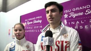 Anastasia Mishina amp Vladislav Mirzoev RUS Free PGM Interview  Marseille 2016 [upl. by Einnek]