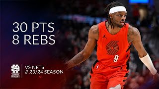 Jerami Grant 30 pts 8 rebs vs Nets 2324 season [upl. by Neelahs]