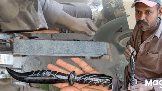 Forging out of Rusted Iron chain Iron Making a Bowie Knife from a Seeder Disc Dark Modern Tanto Supe [upl. by Naujet]