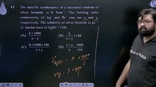 The specific conductance of a saturated solution of silver bromide is k Scmampndash1 The limitin [upl. by Noneek]