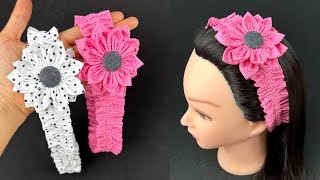 Elastic Headband  How to make Flower Elastic Headband Sewing Tutorial DIY Fabric Flower [upl. by Doowron299]