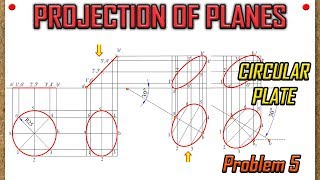 PROJECTION OF PLANESRecreatedLecture 5  Circular Plane with surface inclined to HP with 2 cases [upl. by Remos]