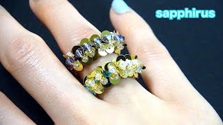 【ハンドメイド】スパンコールとスワロフスキーリングの作り方 How to make a ring with Flat Sequins and Swarovski Bicone beads [upl. by Janerich]