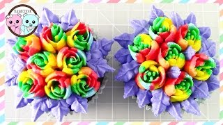 RUSSIAN PIPING TIPS RAINBOW ROSE CUPCAKES RAINBOW FROSTING [upl. by Philo]