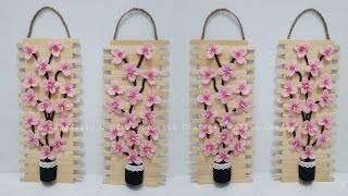 Diy wall decor sakura felt flowers Diy hiasan dinding stik es krim dan bunga sakura flanel [upl. by Nibot542]