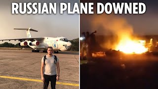 Russian cargo plane explodes in giant fireball after being downed by ‘friendly fire’ over Sudan [upl. by Acsot476]