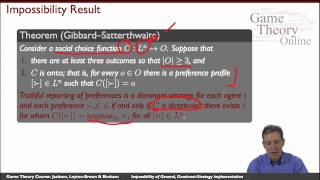 GTO2204 Impossibility of General DominantStrategy Implementation [upl. by Ticon]